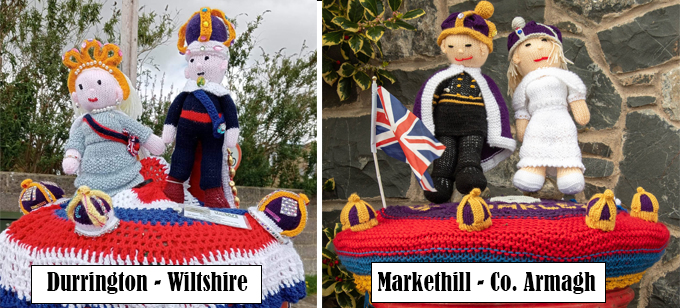 King Charles III & Camilla Queen Consort Postbox Toppers - Knitting Pattern by Elaine https://ecdesigns.co.uk
