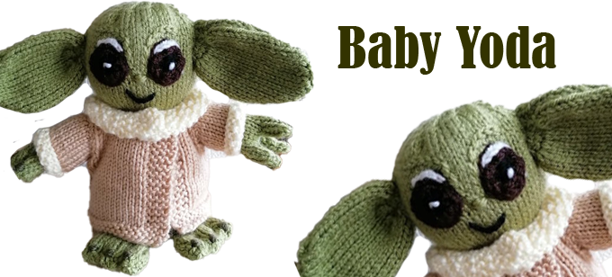 Knitted Baby Yoda Star Wars Knitting Pattern by elaine https://ecdesigns.co.uk 