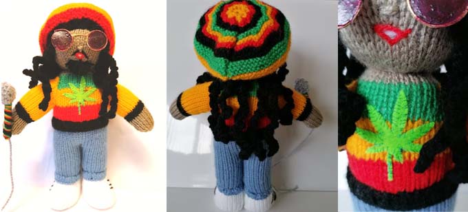 Bob Marley 12 inch doll  Knitting Pattern by elaine https://ecdesigns.co.uk