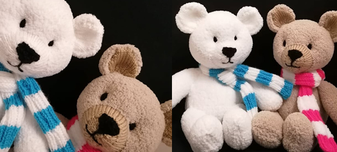 Snowball and Fudge the bears  Knitting Pattern by elaine https://ecdesigns.co.uk 
