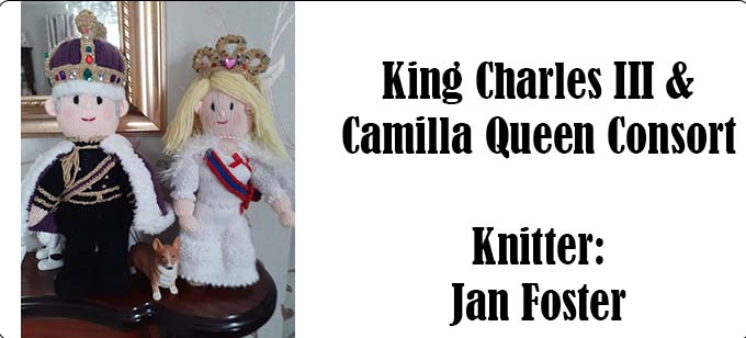 King Charles III & Camilla Queen Consort Knitter Jan Foster Knitting Pattern by Elaine https://ecdesigns.co.uk