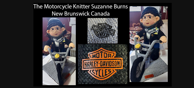 Motorcycle Knitter Suzanne Burns Knitting Pattern by elaine ecdesigns