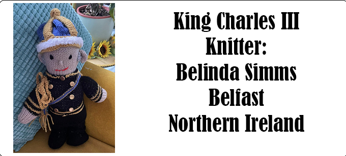 King Charles III, knitter Belinda Simms Knitting Pattern by Elaine ecdesigns