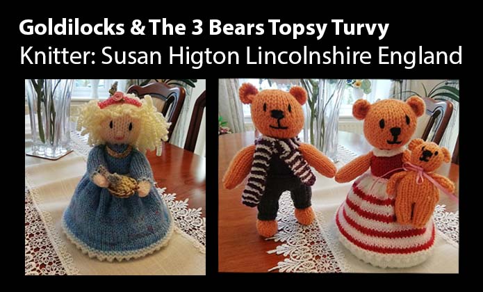 Goldielocks & the 3 bears  knitter Susan Higton Knitting Pattern by Elaine ecdesigns