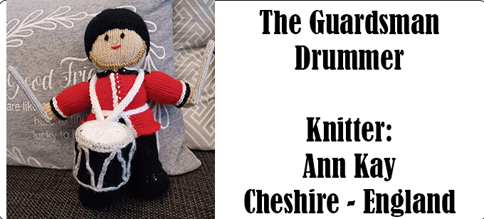 Guardsman Drummer Knitter Ann Kay Cheshire England Knitting Pattern by Elaine https://ecdesigns.co.uk