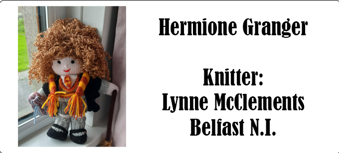 Hermione Granger Knitter Lynne McClements, Belfast, Pattern Design by Elaine https://ecdesigns.co.uk
