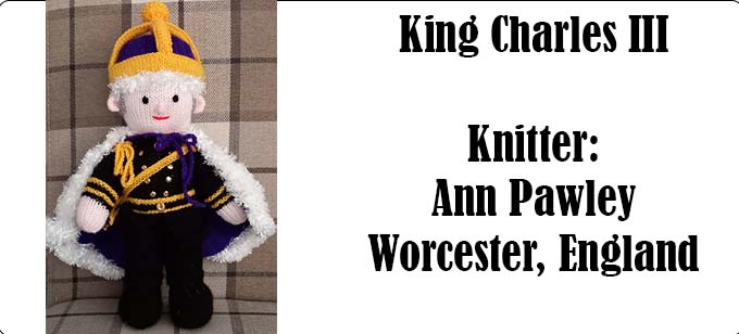 King Charles III Knitter Ann Paweley Knitting Pattern by Elaine https://ecdesigns.co.uk