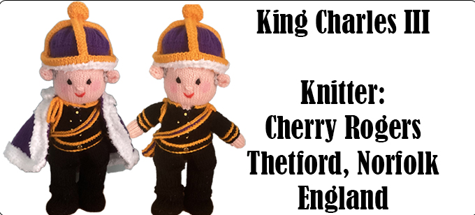 King Charles III Knitter Cherry Rogers, Pattern Design by Elaine https://ecdesigns.co.uk