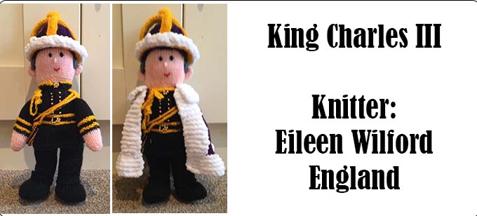 King Charles III Knitter Eileen Wilford England Knitting Pattern by Elaine https://ecdesigns.co.uk