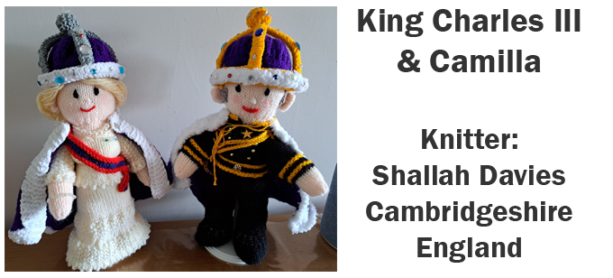 King Charles III & Camilla Queen Consort Knitter Shallah Davies Cambridgeshire, England - Knitting Pattern by Elaine https://ecdesigns.co.uk