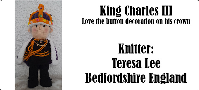 King Charles III Knitter Teresa Lee Bedfordshire England Pattern by Elaine https://ecdesigns.co.uk