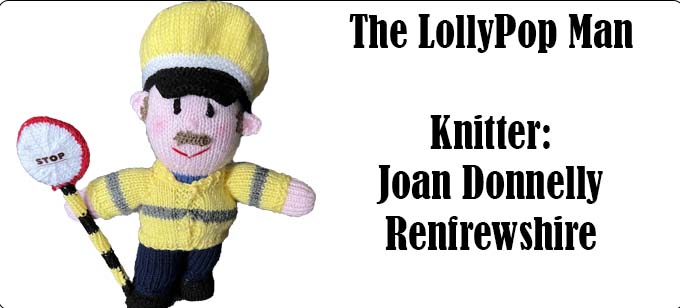 Lollypop Man Joan Donnelly - Knitting Pattern by Elaine https://ecdesigns.co.uk