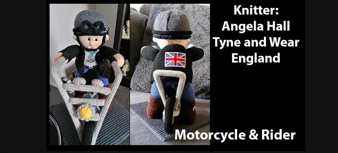 Rocker & Motorcycle Knitter Angela Hall Knitting Pattern by elaine ecdesigns