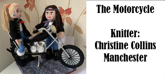 Motorcycle and riders Knitter Christine Collins  - Knitting Pattern by Elaine https://ecdesigns.co.uk