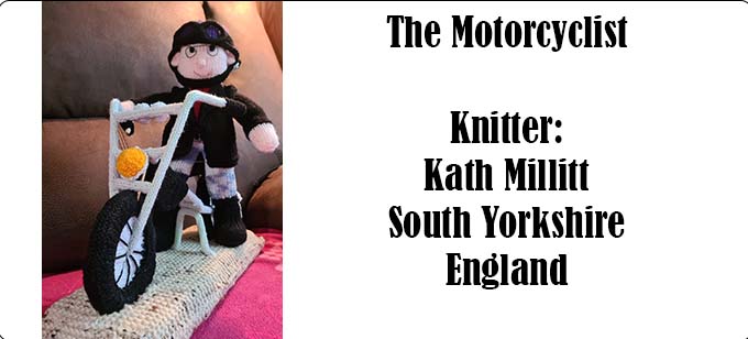 Motorcyclist Knitter Kath Millitt South Yorkshire - Knitting Pattern by Elaine https://ecdesigns.co.uk