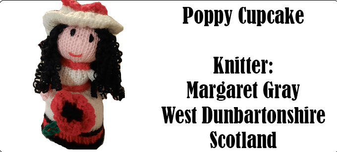  Poppy Cupcake Knitter Margaret Thompson Dunbartonshire Scotland and Knitting Pattern designed by Elaine https://ecdesigns.co.uk