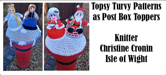 Topsy Turvy Dolls as Postbox Toppers on the Isle of Wight Knitter Christine Cronin Pattern by Elaine https://ecdesigns.co.uk