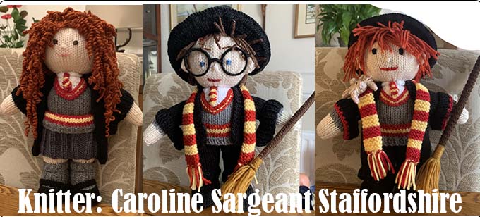 Hermione, Harry & Ron, Knitter Caroline Sargeant - Staffordshire and knitting pattern by Elaine https://ecdesigns.co.uk