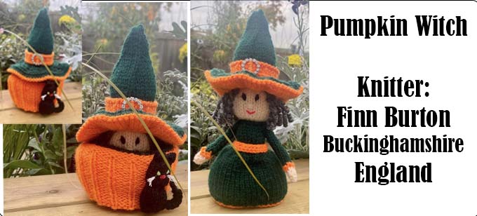 The Pumpkin Witch Knitter Finn Burton - Knitting Pattern by Elaine https://ecdesigns.co.uk