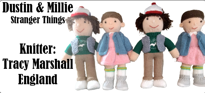 Stranger Things Dustin Henderson & Millie Bobby Brown Knitter Tracy Marshall  - Stranger Things Millie & Dustin Pattern by Elaine https://ecdesigns.co.uk