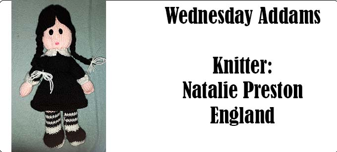 Wednesday Addams Knitter Natalie Preston - Knitting Pattern by Elaine https://ecdesigns.co.uk