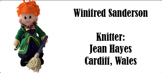 Winifred Sanderson Knitter Jean Hayes Wales, Pattern Design by Elaine https://ecdesigns.co.uk