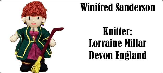 Winifred Sanderson Knitter Lorraine Millar - Winifred Sanderson Hocus Pocus Knitting Pattern by Elaine https://ecdesigns.co.uk