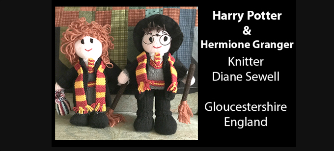 Harry Potter & Hermione Granger Knitter Diane Sewell Knitting Pattern by elaine ecdesigns