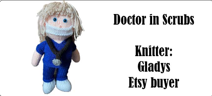 The Doctor in Scrubs Knitter Gladys - Etsy Shopper - Knitting Pattern by https://ecdesigns.co.uk