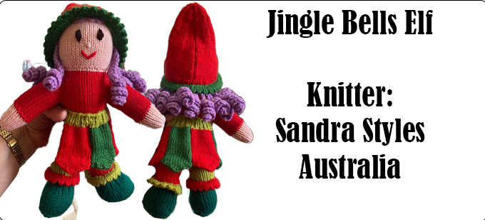 Jingle Bells Elf Knitter Sandra Styles Australia - Knitting Pattern by Elaine https://ecdesigns.co.uk