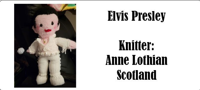 Rubeus Hagrid Knitter Anne Lothian - Elvis Presley Knitting Pattern by Elaine https://ecdesigns.co.uk