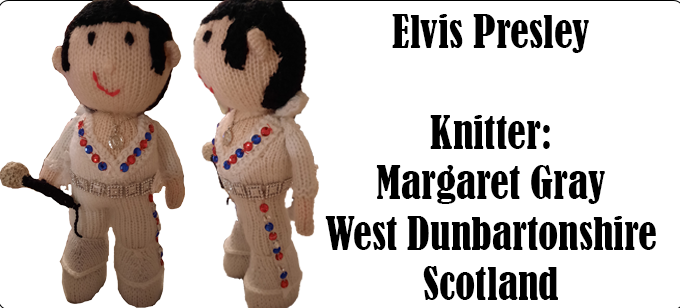 Elvis Presley Knitter Margaret Thompson Dunbartonshire Scotland and knitting pattern by Elaine https://ecdesigns.co.uk