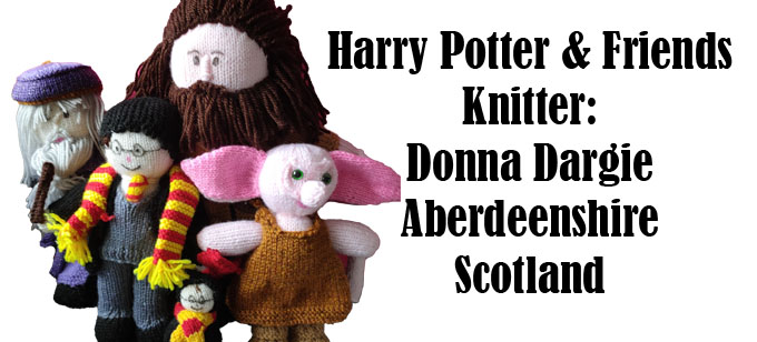 Harry Potter & Friends Knitter Donna Dargie Scotland - Harry Potter, Hadrid, Dumbledore & Dobbie Knitting Pattern by Elaine https://ecdesigns.co.uk