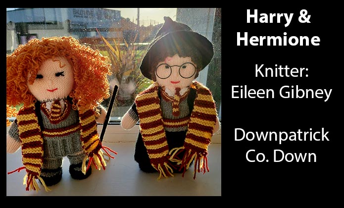 Harry & Hermione Knitter Eileen Gibney Knitting Pattern by elaine ecdesigns