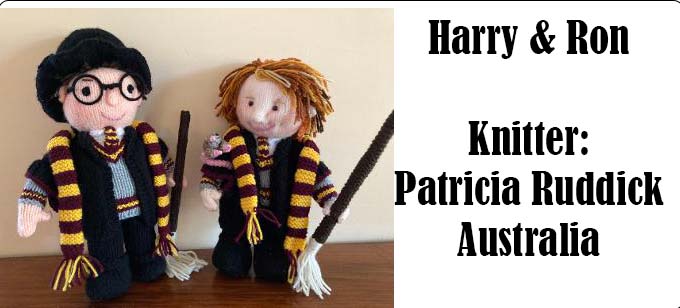 Harry & Ron, Knitter Patricia Ruddick Australia - knitting pattern by Elaine https://ecdesigns.co.uk