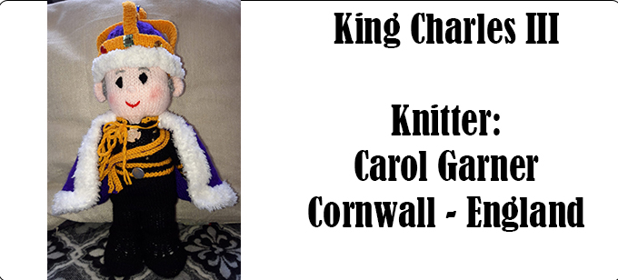 King Charles III knitter Carol Garner - Cornwall England - Knitting Pattern by Elaine https://ecdesigns.co.uk