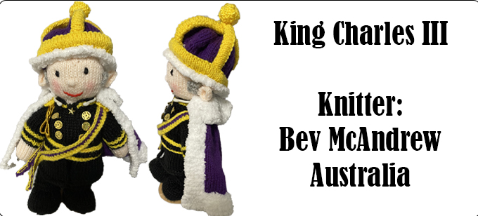 King Charles III Knitter Bev McAndrew Australia Knitting Pattern by Elaine https://ecdesigns.co.uk