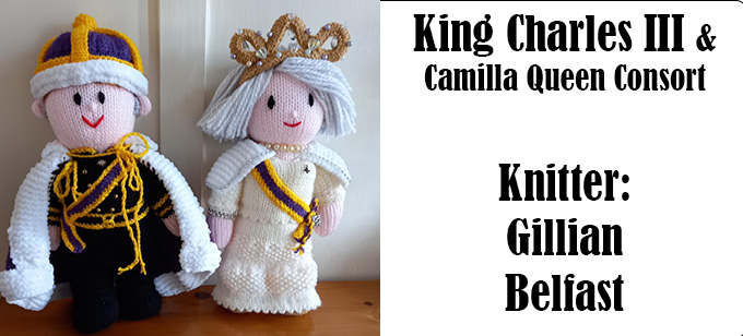 King Charles III & Camilla Queen Consort knitter Gillian Belfast - Knitting Pattern by Elaine https://ecdesigns.co.uk