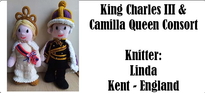 WKing Charles III & Camilla Queen Consort - Knitter Linda - Kent, England - Knitting Pattern by Elaine https://ecdesigns.co.uk