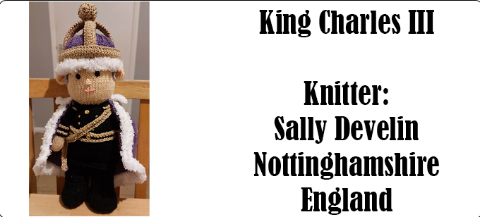 King Charles III , Knitter Sally Develin knitting pattern by Elaine https://ecdesigns.co.uk