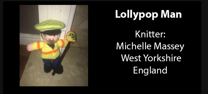 Lollypop Man knitter Michelle Massey Knitting Pattern by Elaine ecdesigns
