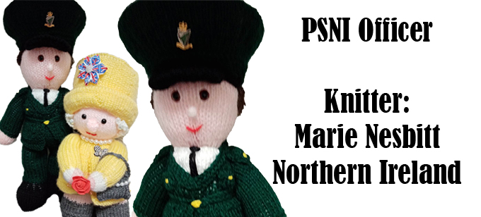PSNI Male Officer, Knitter Marie Nesbitt - Belfast and knitting pattern by Elaine https://ecdesigns.co.uk