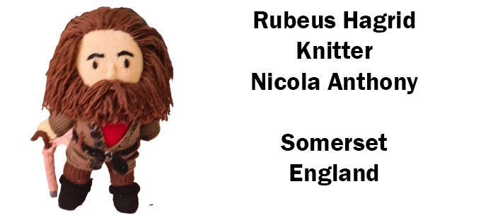 Rubeus Hagrid Knitter Nicola Anthony Somerset England, Pattern Design by Elaine https://ecdesigns.co.uk