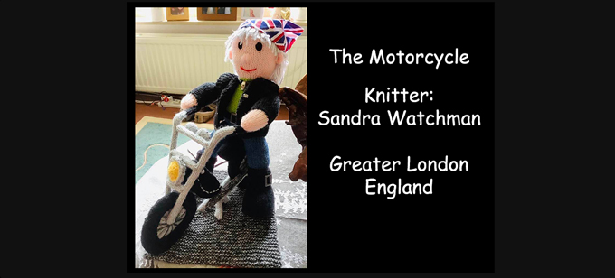 otorcycle knitter Sandra Watchman Knitting Pattern by Elaine ecdesigns