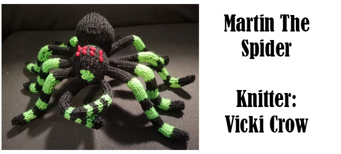 Martin The Spider Knitter Vicki Crow - Martin The Spider Pattern by Elaine https://ecdesigns.co.uk