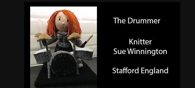 Ginger Drummer Knitter Sue Winnington Knitting Pattern by Elaine ecdesigns