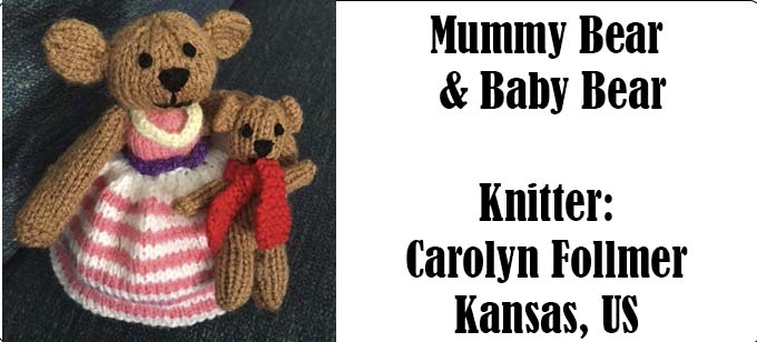 Goldilocks & The 3 bears, Knitter Carolyn Follmer Kansas US Knitting Pattern by Elaine ecdesigns